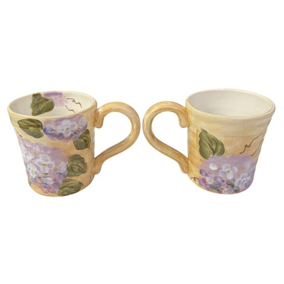 Hand-Painted Ceramic Mugs Hydrangeas 16 Oz Purple Floral Cottage Farmhouse - Picture 12 of 16